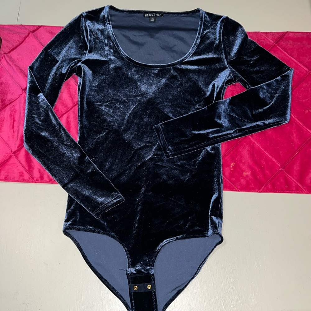 New W/O tags J. Crew Mercantile Midnight Navy Velvet size XS Bodysuit